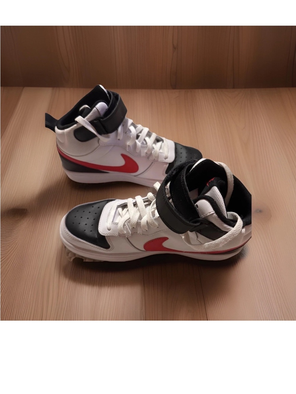 Nike Kids High-Top Sneakers in White, Black & Red